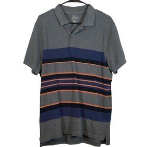 J Crew Gray Stripe Classic Polo Knit Goods Pullover Shirt Size Large EUC #6771